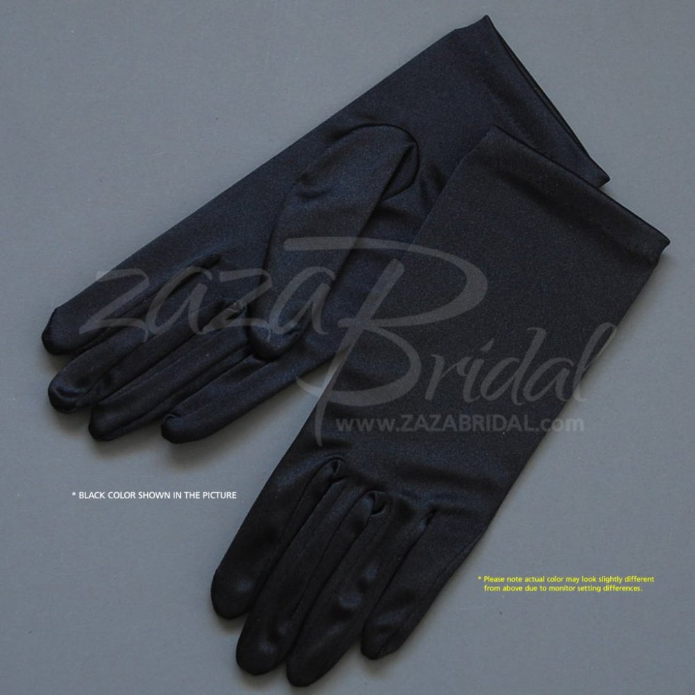 Shiny Stretch Satin Dress Gloves Wrist Length 2BL - Black